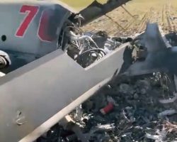 Après : le Kamov Ka-52 RF-13411 « 76 rouge », abattu par la DCA ukrainienne le 16 mars 2022 dans la région de Mykolayiv. -1