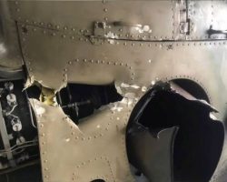 Le moteur gauche du Mi-8 de la 11e OBrAA piloté par le Maj Yevgueny Soloviov a été transpercé par un MANPADS.